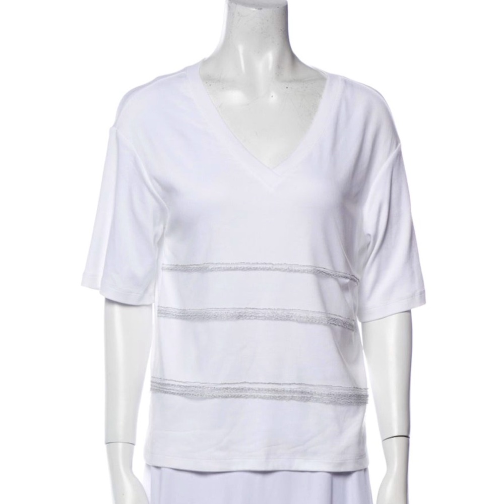 Fabiana Filippi Elegant White V-Neck Women's Top w monilli details XS